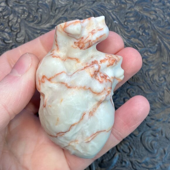 Red Line Veined Jasper Anatomical Human Heart Crystal Carving - Picture 3 of 6